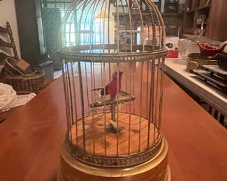 Vintage Mechanical Singing Bird Cage Automaton