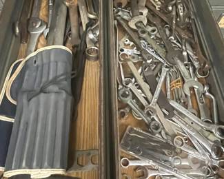 Vintage Industrial Tool Cabinet with Assorted Wrenches