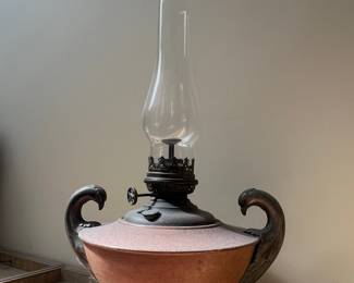Vintage Figural Oil Lamp with Eagle Handles
