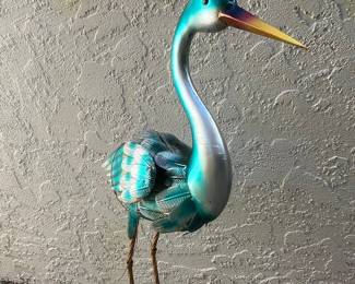 Metal Heron Garden Sculpture