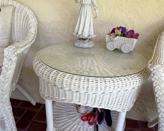 White Wicker Three-Piece Patio Set