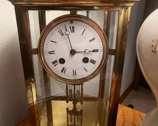 French Brass Four-Glass Crystal Regulator Mantel Clock