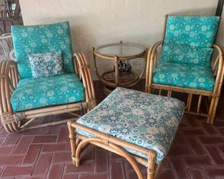 Mid-Century Rattan Four-Piece Lounge Set