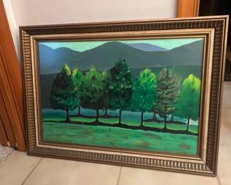 Landscape Oil Painting with Trees and Mountains