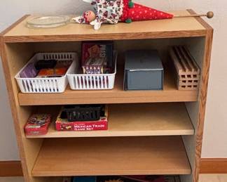 Vintage Parker Brothers Games and Wooden Bookcase