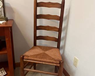 Vintage French Country Ladder Back Rush Seat Side Chair