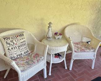 White Wicker Three-Piece Patio Set