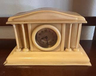 Vintage French Ivory Celluloid Temple Mantle Clock