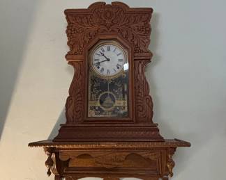 Antique Victorian Oak 'Gingerbread' Clock with Shelf