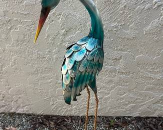 Metal Heron Garden Sculpture