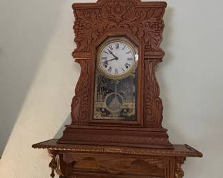 Victorian Gingerbread Hanging Wall Clock with Shelf