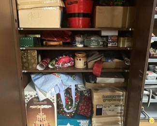 Tennsco Steel Storage Cabinet with Seasonal Holiday Decor