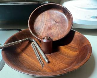 Mid-Century Modern Walnut Nut Bowl Set with Nutcracker and Picks
