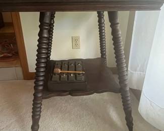 Antique Victorian Two-Tier Spool-Leg Parlor Table