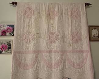 Vintage Pink and White Floral Appliqué Quilt