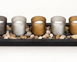 Fivevotive candle tray with pebbles