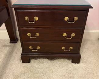 Two matching solid mahogany nightstands Very good condition Made by Davis cabinet makers $100 each 25"long 17"deep 25" tall Pick up in the Cotswold 28211