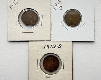 1913 - P / D / S - Key Date - Lincoln Wheat Cent Set
