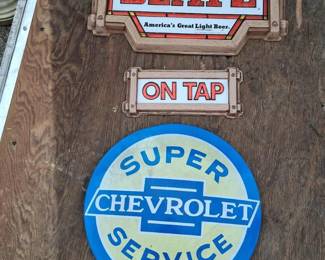 Vintage Plastic Blatz Beer Sign w/ Metal Chevrolet Sign