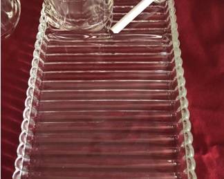 10 Pc. MCM Hazel Atlas Snack - Sip - Smoke Glassware Ball & Ribbed Design 11" Plate & Cup Set