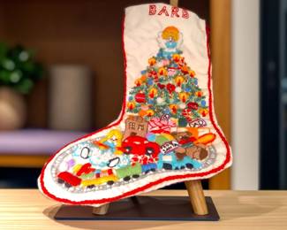 Vintage 1979 Sunset "Christmas Fantasy" Hand-Embroidered Crewel Stocking by Chris Davenport - Potterville