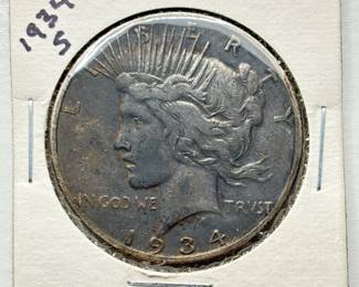 1934 D - Peace Silver Dollar - Dark Toned