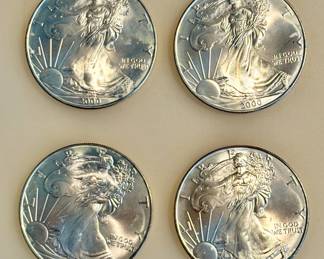 Lot of 4 - 2000 - American Silver Eagle Bullion Coins