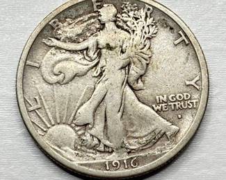 1916 S - Walking Liberty Silver Half Dollar - S on Obverse