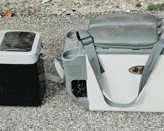 Two Portable Electric Travel Coolers & Warmers with Cup Holders and Carry Straps
