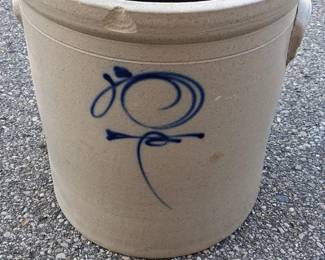 Antique Salt Glazed Stoneware Crock w/ Blue "Bee-Sting" Decor Motif