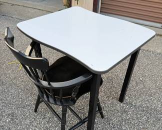 Nichols & Stone Vintage Black Windsor Armchair with Wavy Student Desk