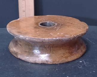 Vintage Solid Wood Industrial Pulley Wheel with Deep Rope Groove - 6 Inch - Potterville