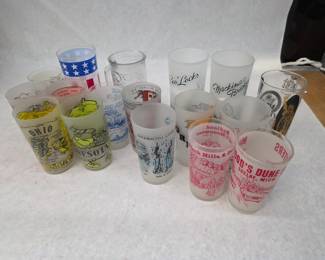 Collection of Vintage Mid Century Frost Glass State and Landmark Souvenir Tumblers