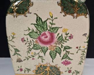 Vintage Hand-Painted Vase with Gold Trim