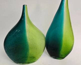 Green & Aqua Crackle Glass Teardrop Vases