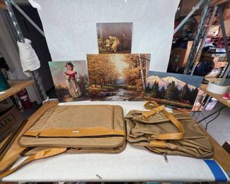 5 Vintage Samsonite Soft Bags + 4 Oil Paintings