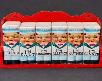 Vintage Royal Sealy Japan Chef Spice Shakers & Rack - Potterville