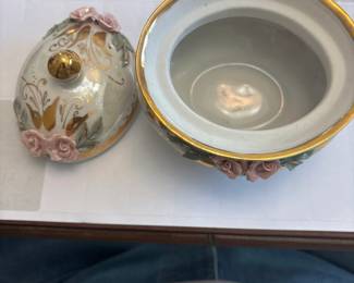 Fenex Handmade, Hand Painted Floral Porcelain Lidded Bowl