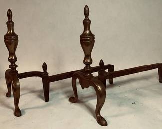 Matching Pair of Brass and Iron Andirons