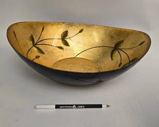 Oval Dish Bowl Gold with Leaf