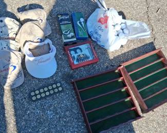 Large Collection of Golfing Equipment, Signed Hats, Balls, Rack, Etc.