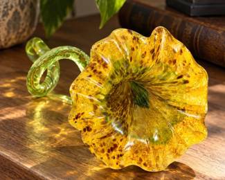 Hand Blown Yellow Art Glass Flower