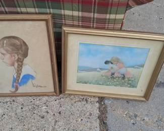 2 Vintage Chalk Pastel Art Pieces