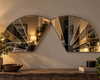 2 Art Deco Style Fan Shaped Beveled Wall Mirrors