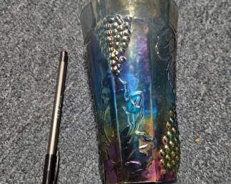 Indiana Glass Company Harvest Grape Iridescent Blue Carnival Glass - Estate Sales Warehouse (GR)