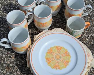 Vintage 1970's Retro Orange and Yellow Floral Tableware