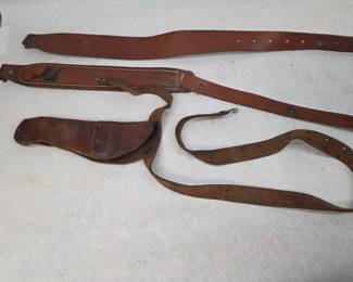 2 Vintage Leather Gun Straps w/ Vintage Leather Handgun Strap