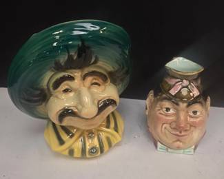 Royal Copley "Tony" Head Vase + Sarreguemines Majolica Face Pitcher