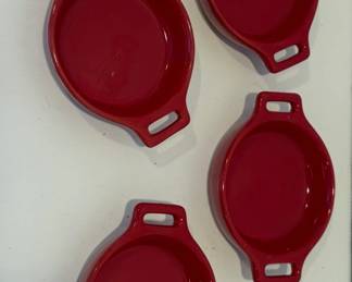 Vintage Yellow Pitcher & 4 Red Mini Casserole/Tea Bag Set