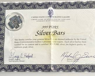 Lot of (4) - 1 Gram - .999 Fine Silver USCG Ingot / Bars with COA